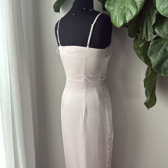 Chi Chi London Satin Evening Dress 'Varsha' in Pale Neutral Champagne - Picture 10 of 14